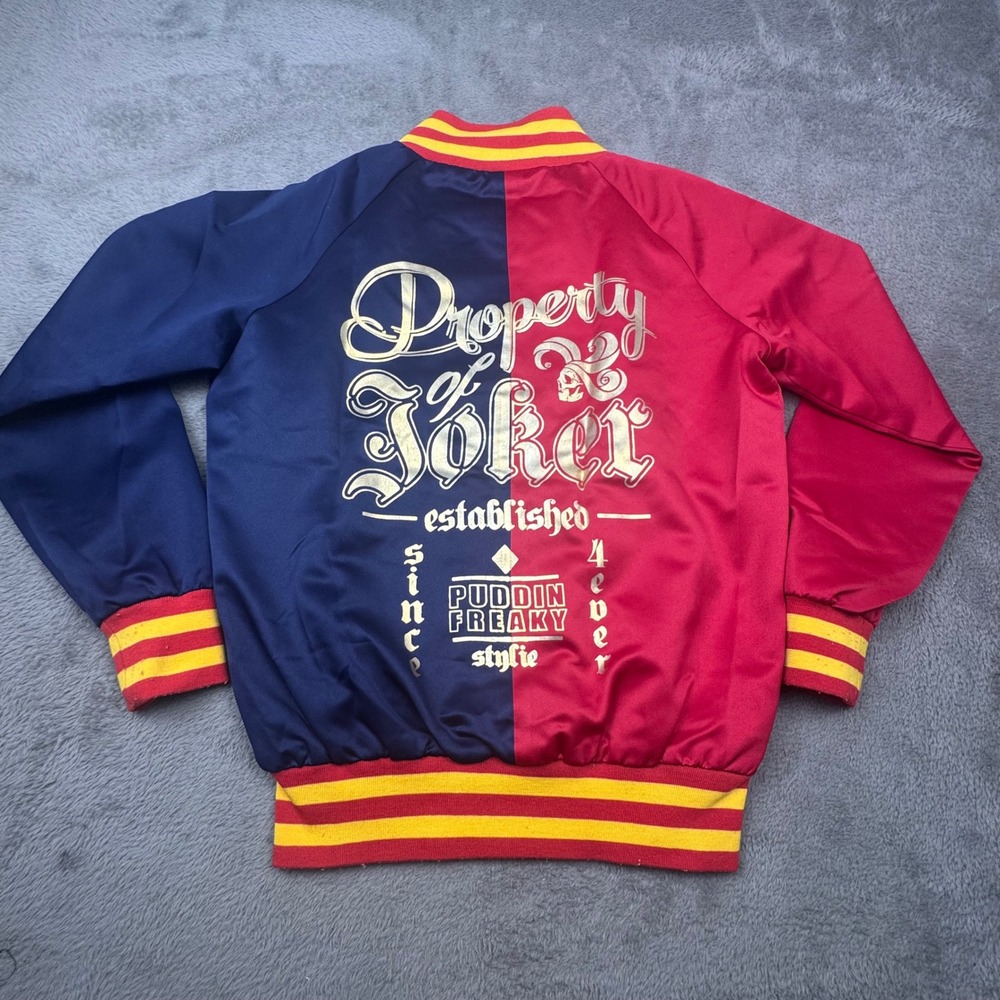 Suicide Squad Bomber Jacket Women S Red Blue Excellent Harley Quinn Joker Satin